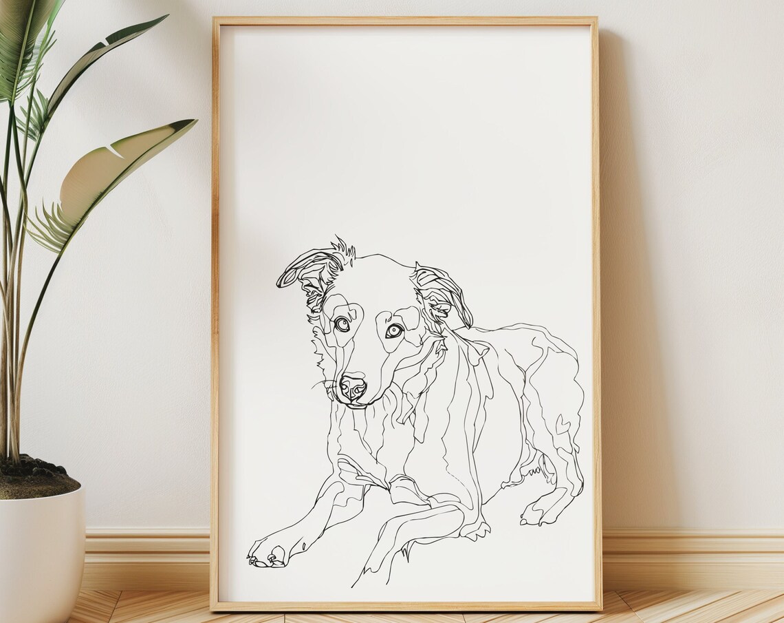 Border Collie Continuous Line Drawing Minimalist Dog Wall Poster