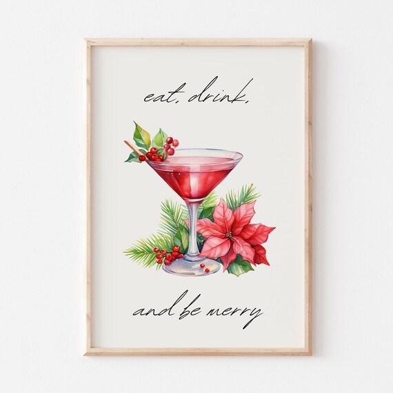 Eat Drink and Be Merry Cranberry Cocktail Christmas Bar Poster