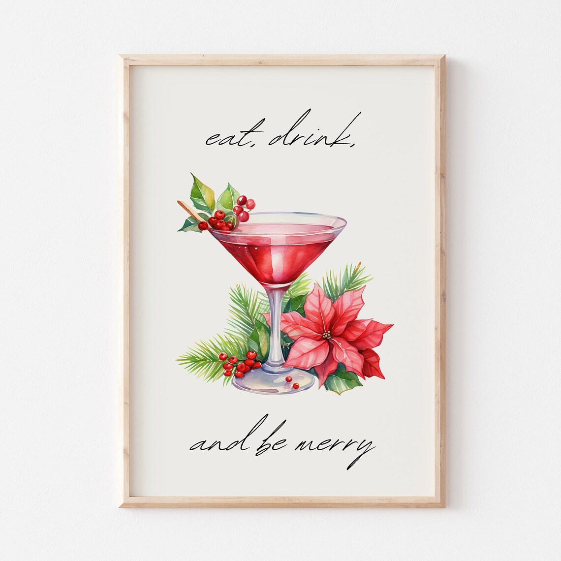 Eat Drink and Be Merry Cranberry Cocktail Christmas Bar Poster