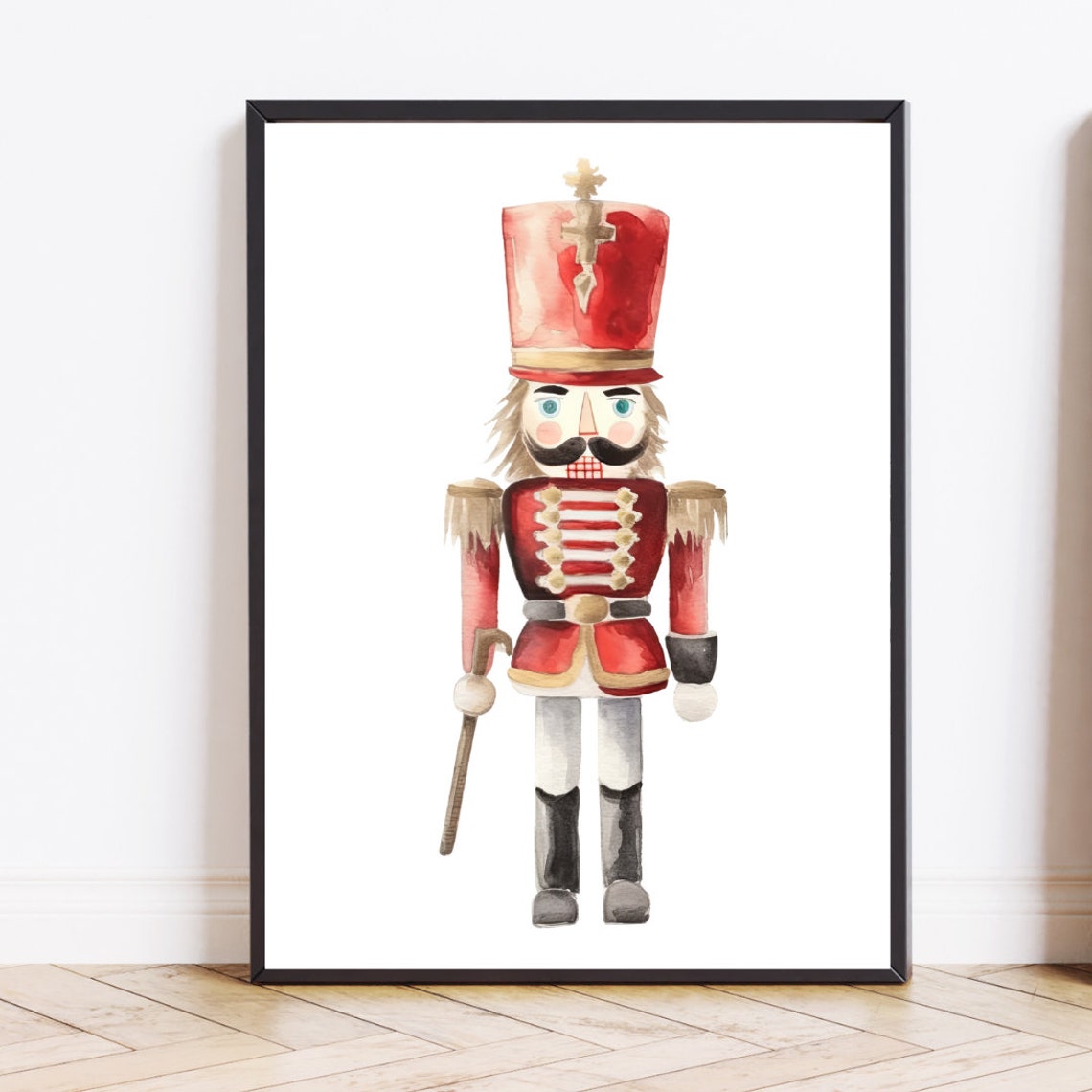 Red Nutcracker Soldier Watercolor Christmas Classic Holiday Toy Poster - Image 2
