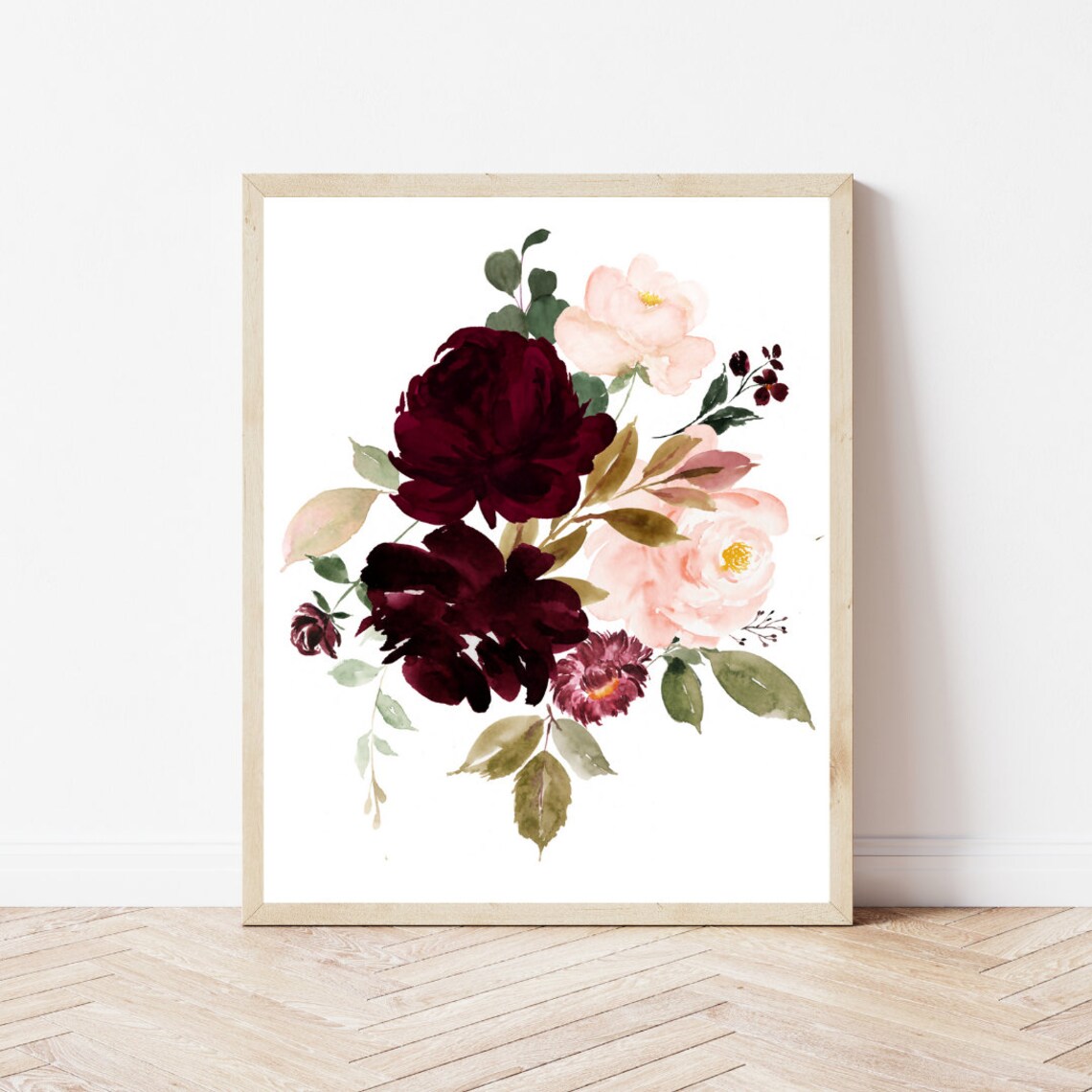 Blush Burgundy Flowers Roses Art Set, Watercolor - Image 2