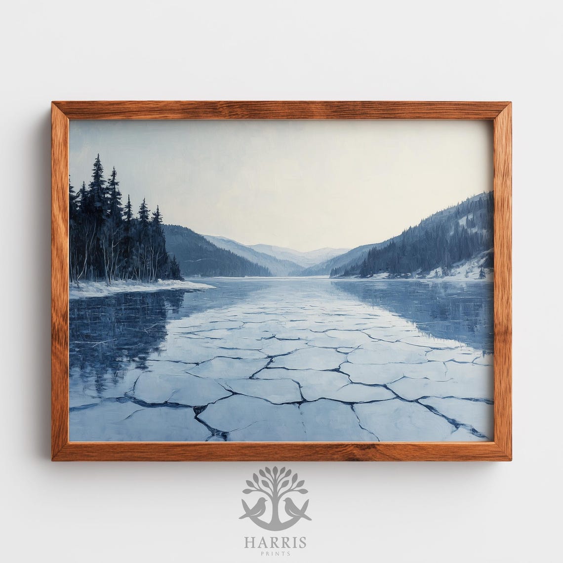 Frozen Cracked Ice Lake Winter Minimal Blue Landscape Art Poster