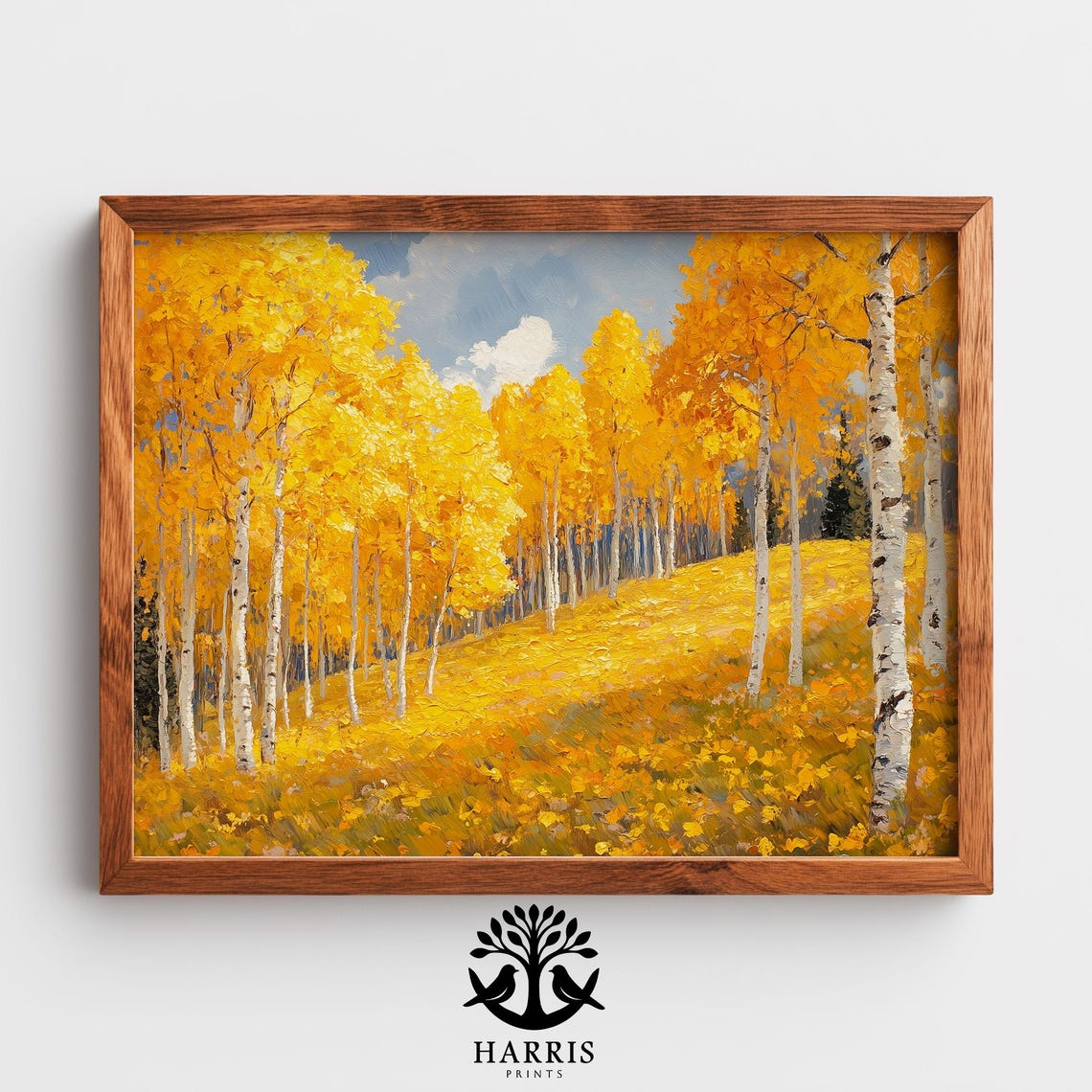 Golden Autumn Aspen Grove Sunlit Hillside Fall Forest Landscape Print