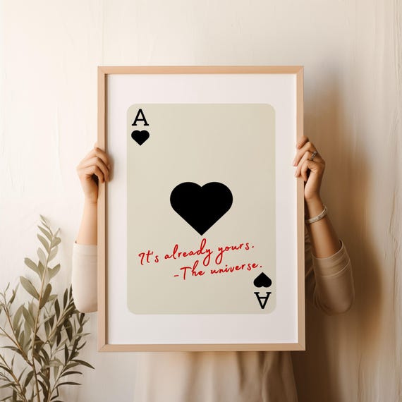 Manifest Trendy Ace Of Hearts Print Manifestation Art Print Retro Print Affirmation Wall Art 70s Wall Art Playing Card Poster