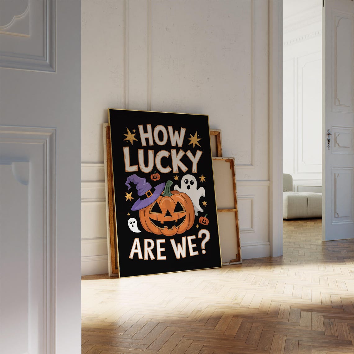 How Lucky Are We Halloween Jack O Lantern Ghost Cute Spooky Poster
