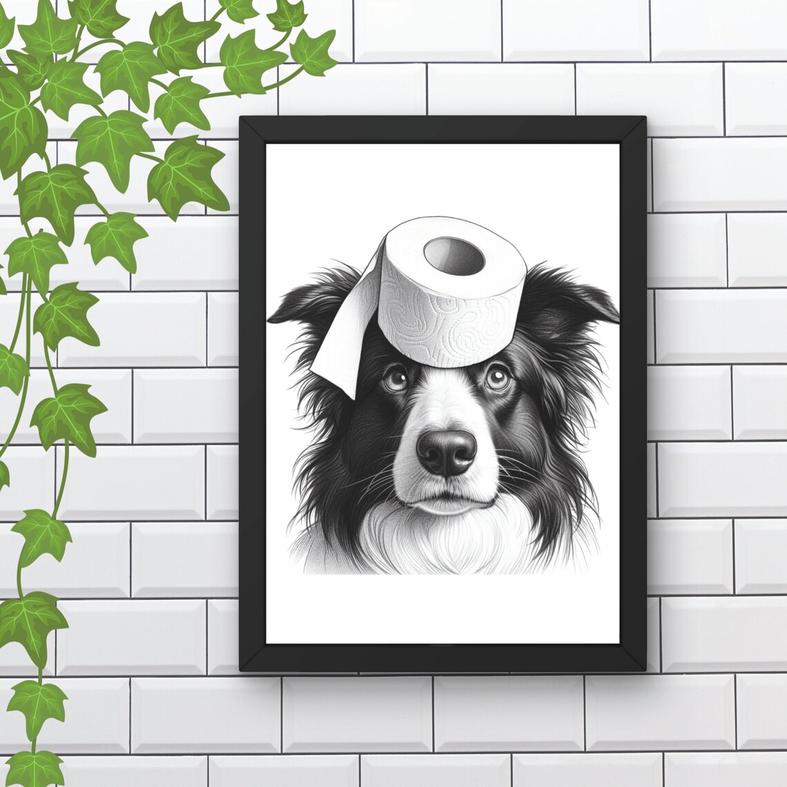 Border Collie with Toilet Paper Roll Funny Bathroom Photo Poster