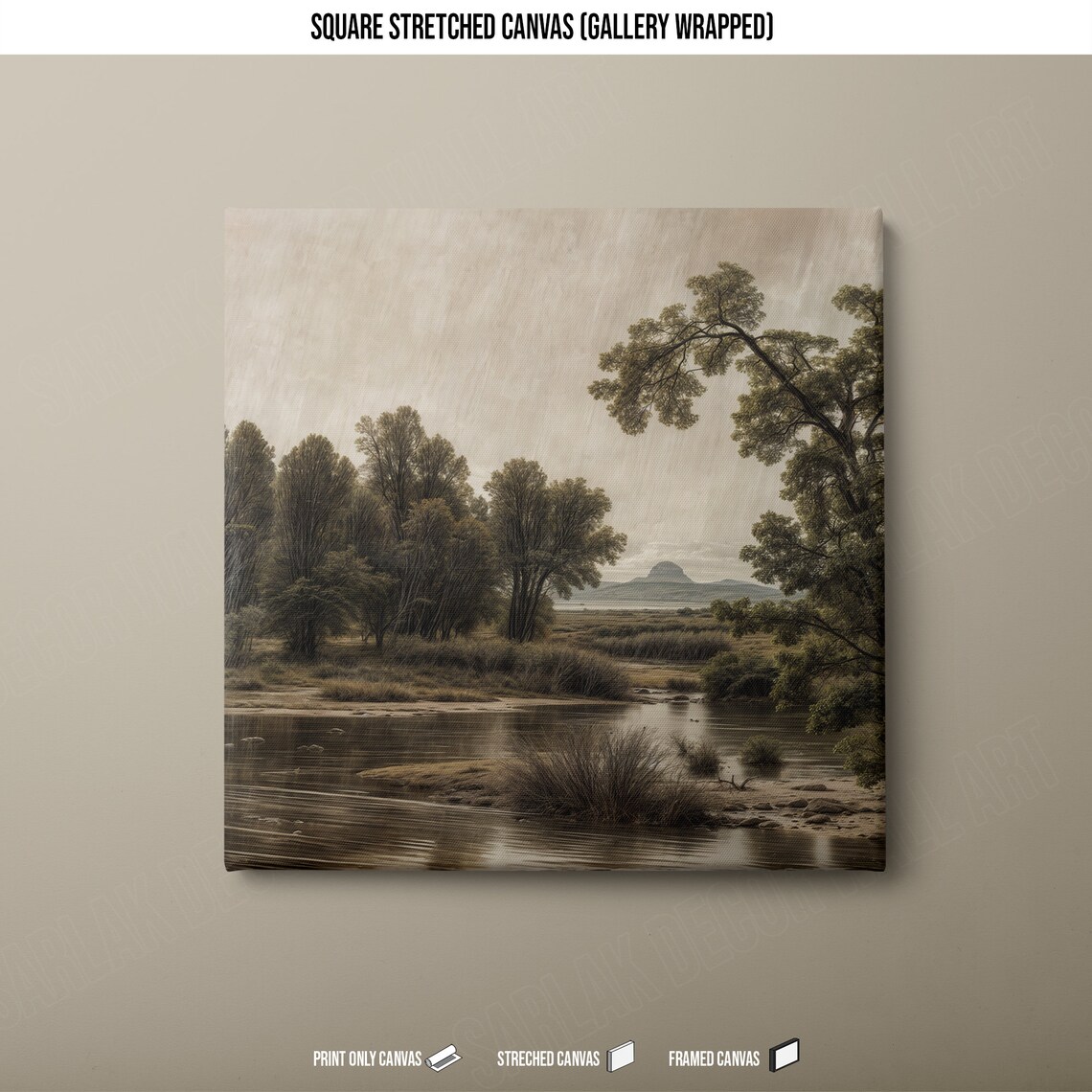 Vintage Rustic River Landscape Trees Sepia Tone Countryside Wall Art - Image 2