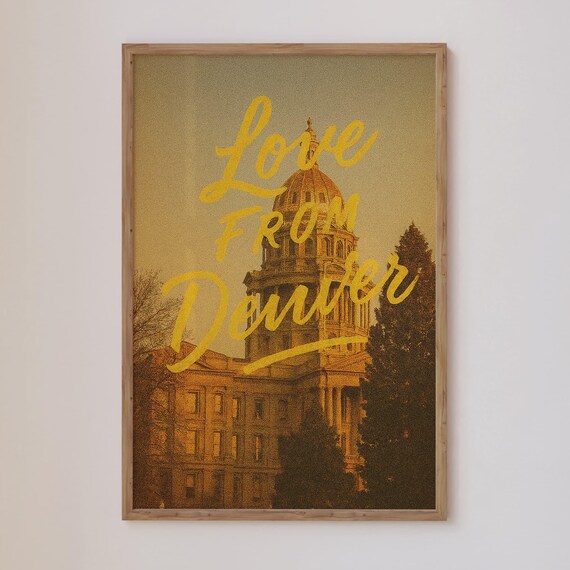 Love From Denver Capitol Sunset Vintage Colorado Travel Art Poster