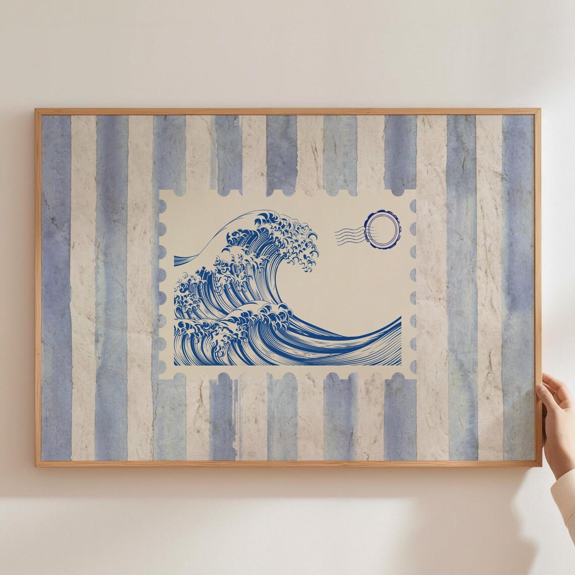Great Wave Japanese Ocean Stamp Blue Coastal Vintage Art Print