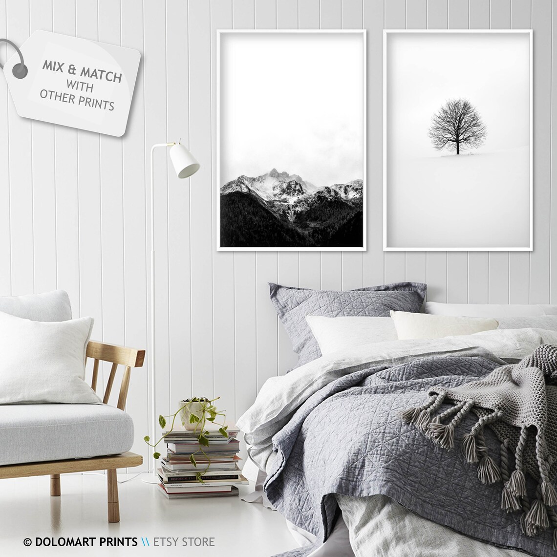 Mountains Black And White Art Print, Scandinavian Decor - Image 2