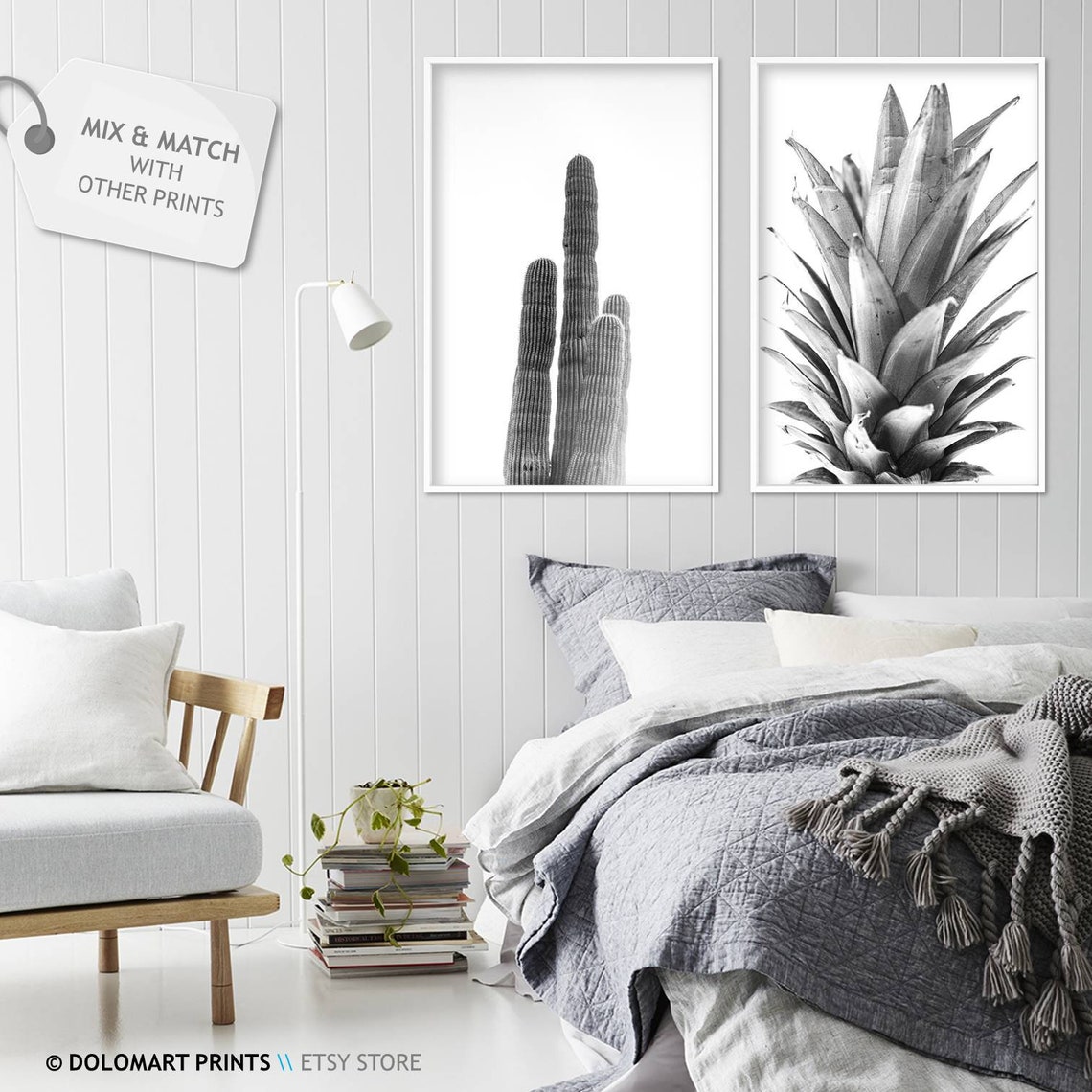 Saguaro Cactus Columns Black and White Desert Minimalist Poster - Image 2
