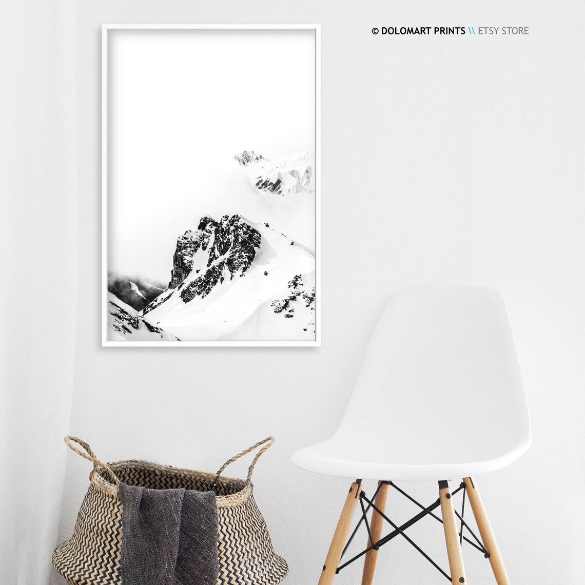 Minimal Alpine Snowy Mountain Peak Black White Winter Poster - Image 3