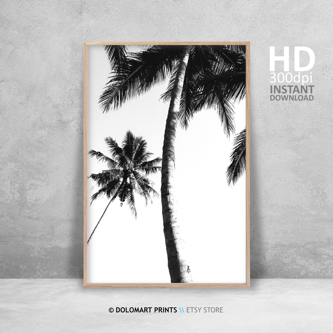 Tall Palm Trees Black and White Sky Tropical Photography Poster - Image 4