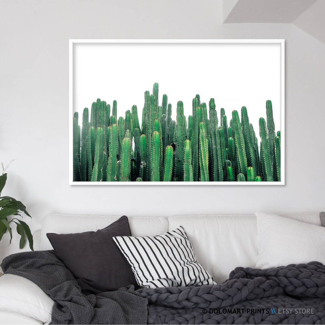 Green Cactus Columns Minimal White Background Photography Poster - Image 2