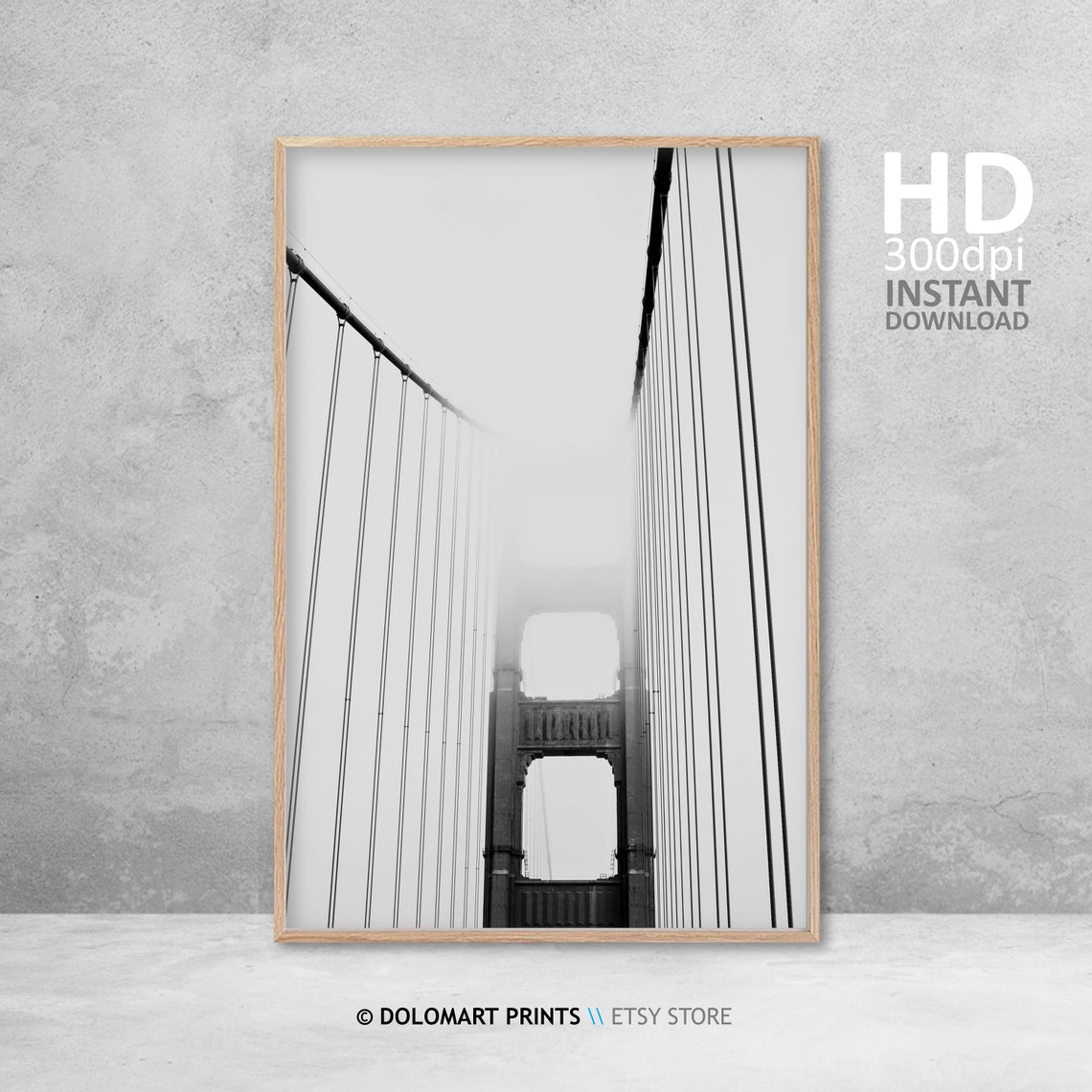 Golden Gate Bridge in Fog Black and White San Francisco Poster - Image 4