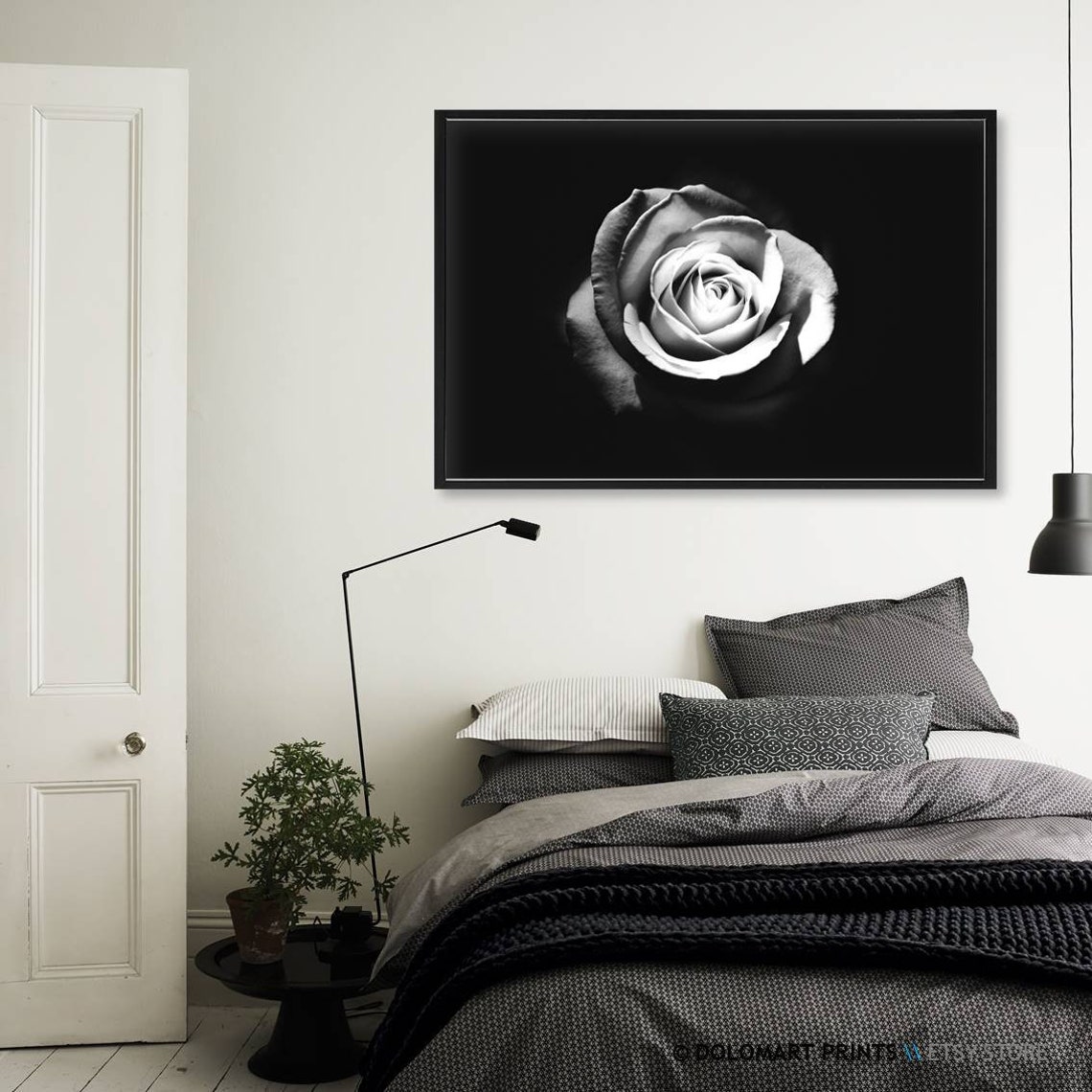 Black And White Rose Flower Close Up Dramatic Botanical Poster - Image 3