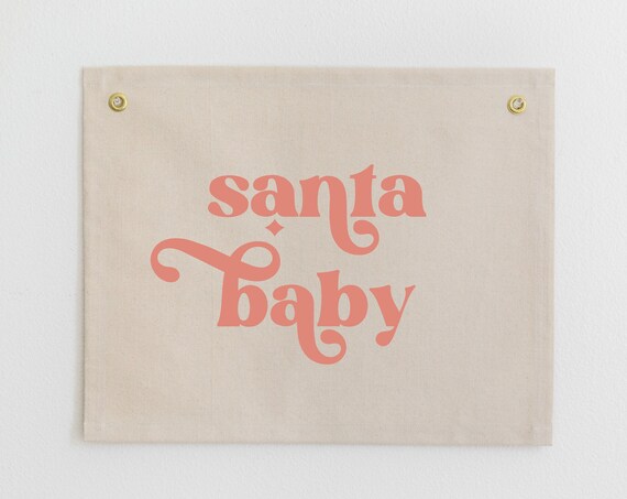 Santa Baby Banner Holiday Wall Pennant Boho Santa Wall Decor Santa Baby Wall Art Holiday Banner Cute Santa Mantle Decor