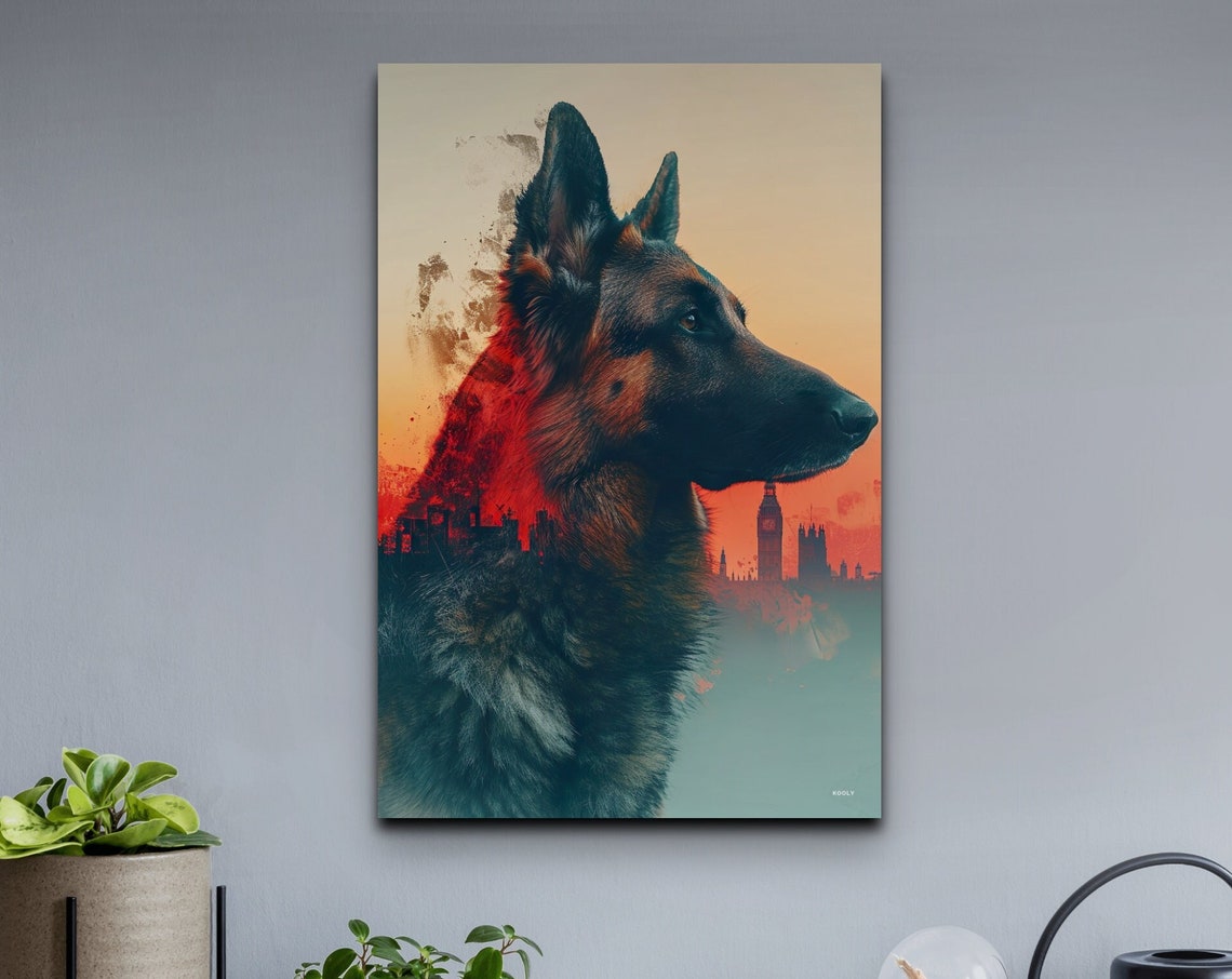 German Shepherd Sunset Double Exposure Dog Portrait Nature Wall Art