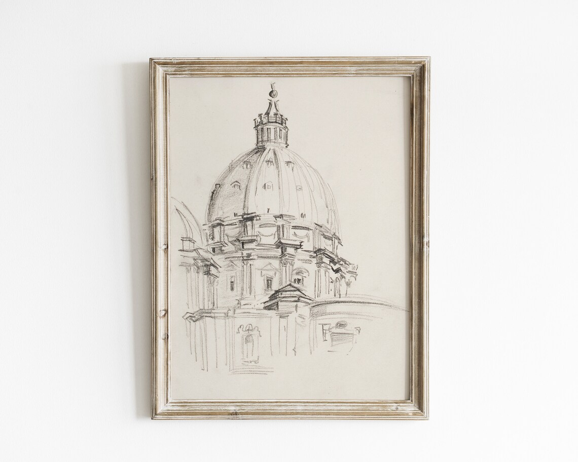 Vintage Architecture Line Art, Minimalist Art Print