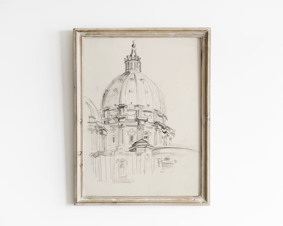 Vintage Architecture Line Art, Minimalist Art Print