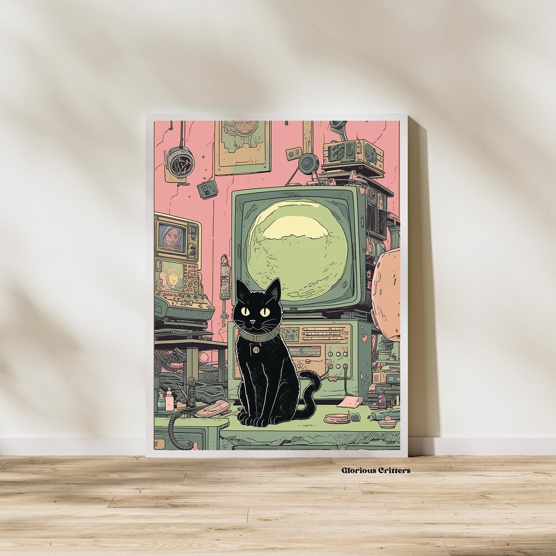 Space Vintage Cat NASA Cosmic Art Poster Print
