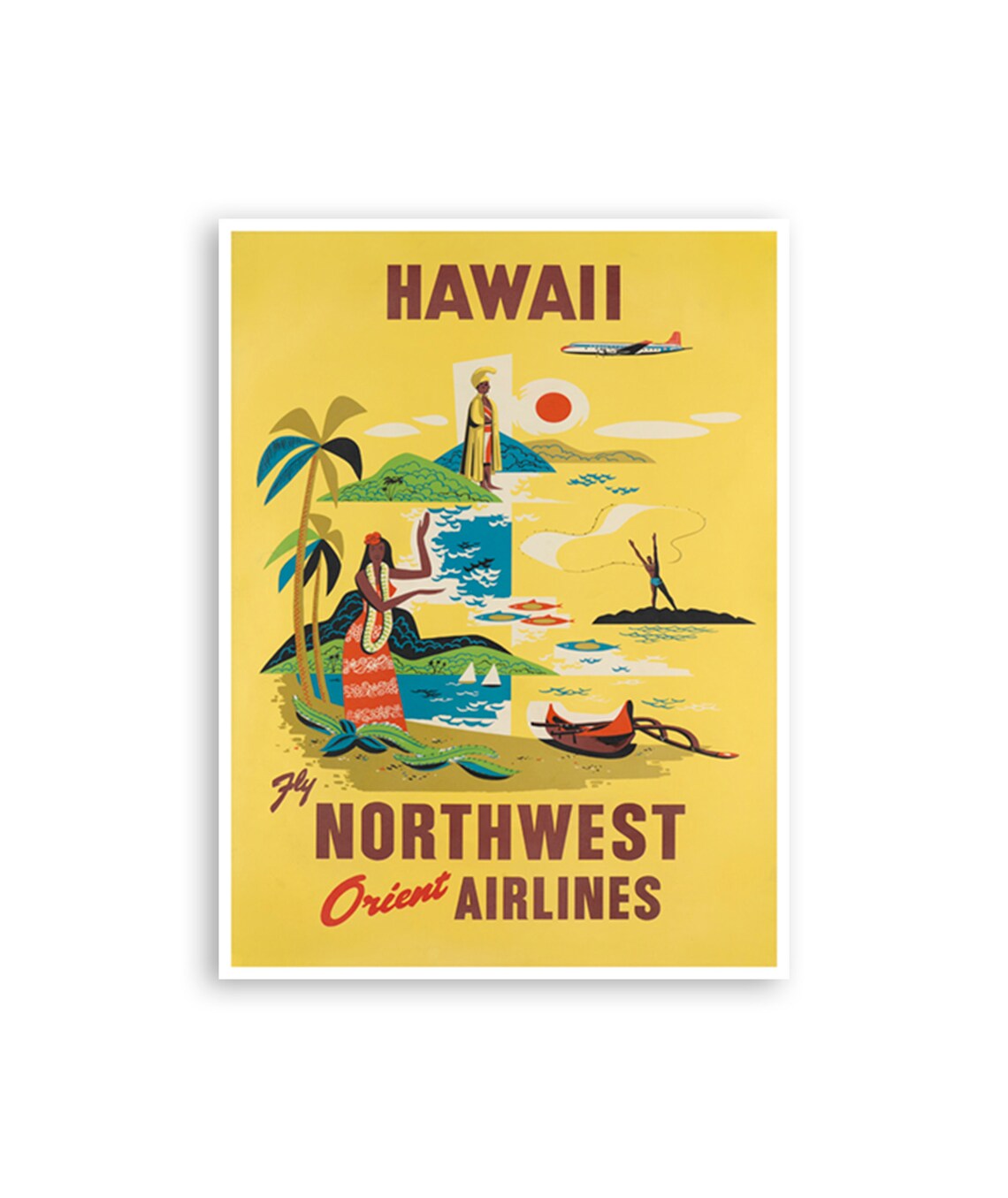 Hawaii Northwest Orient Airlines Mid Century Travel Art Poster