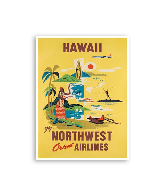 Hawaii Travel Poster Hawaiian Art Print Northwest Orient Airlines Xr3033a