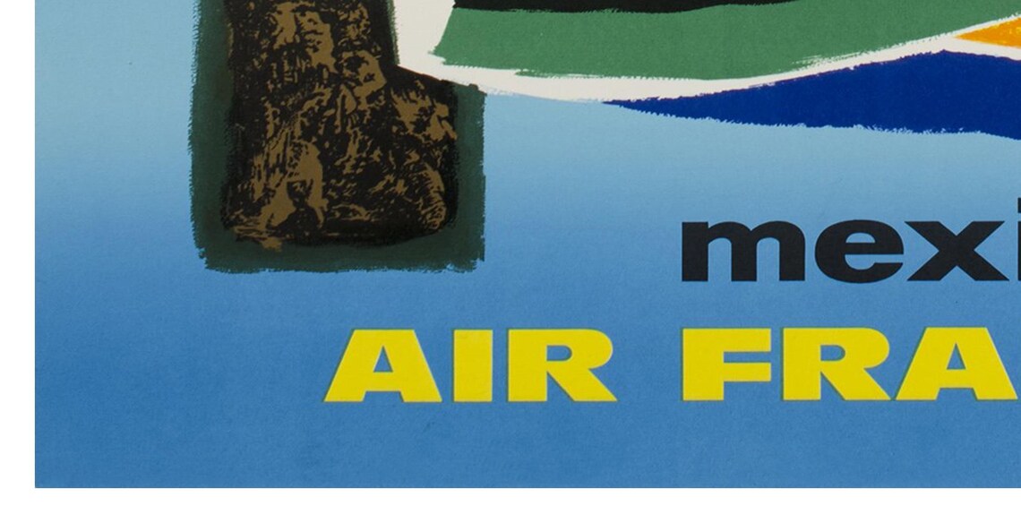 Mexique Air France Vintage Abstract Guitarist Cactus Travel Poster - Image 2