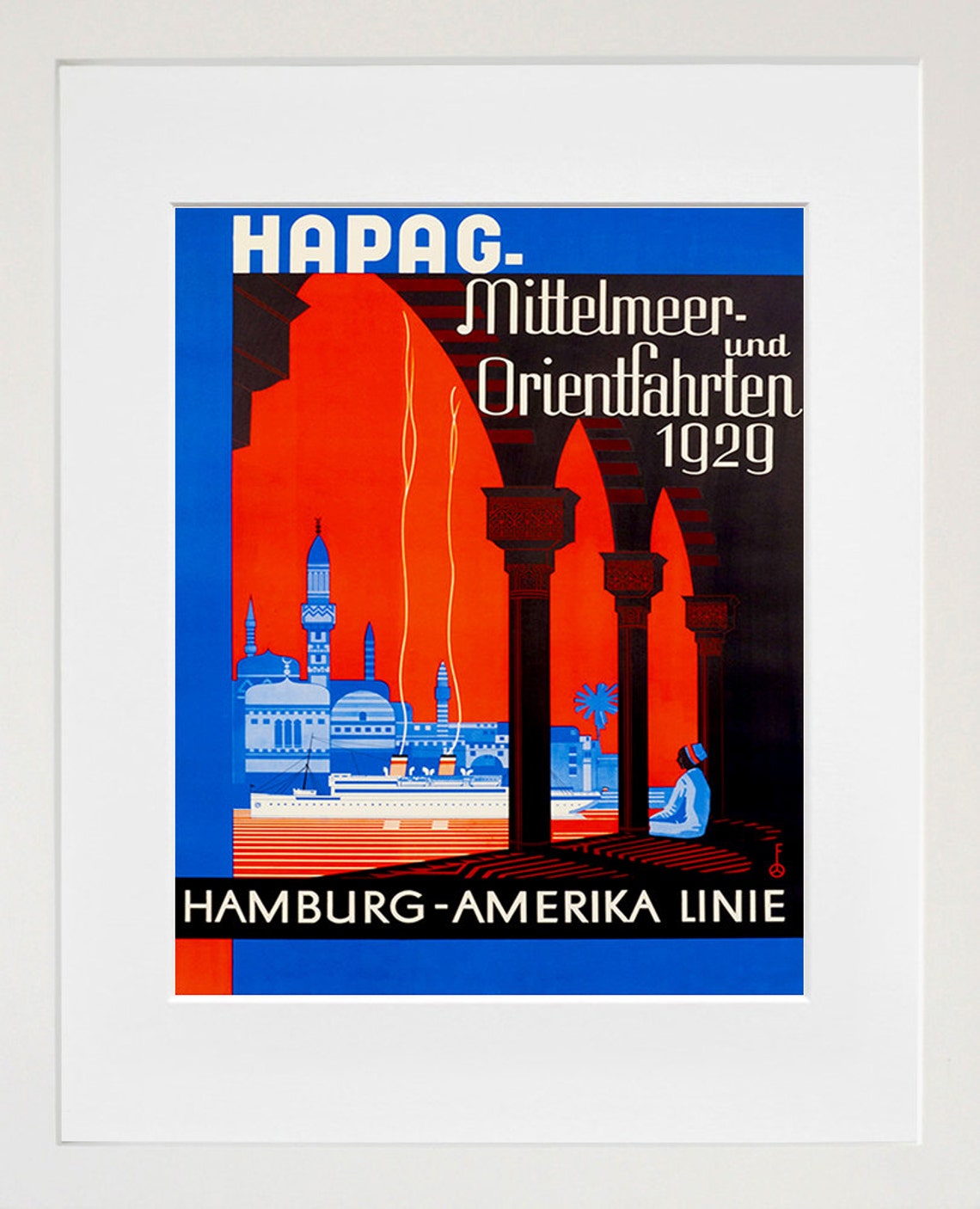 HAPAG 1929 Mediterranean Orient Cruise Hamburg America Line Poster - Image 2