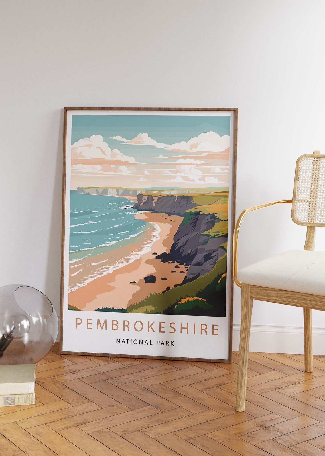 Pembrokeshire Coastal Cliffs Beach Wales National Park Travel Poster - Image 3