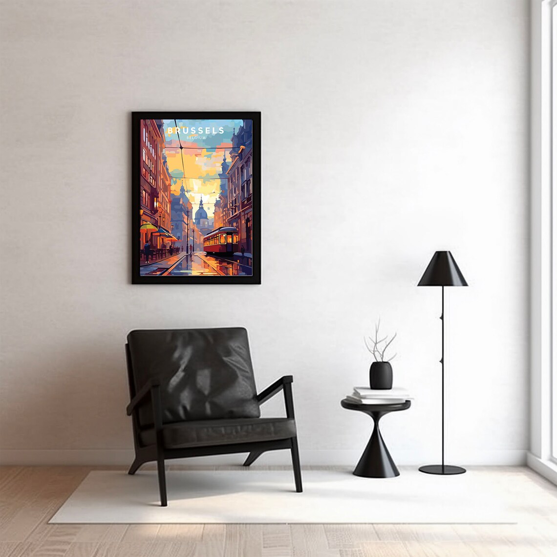 Brussels Belgium Old Street Tram Sunset City Travel Art Poster - Image 4