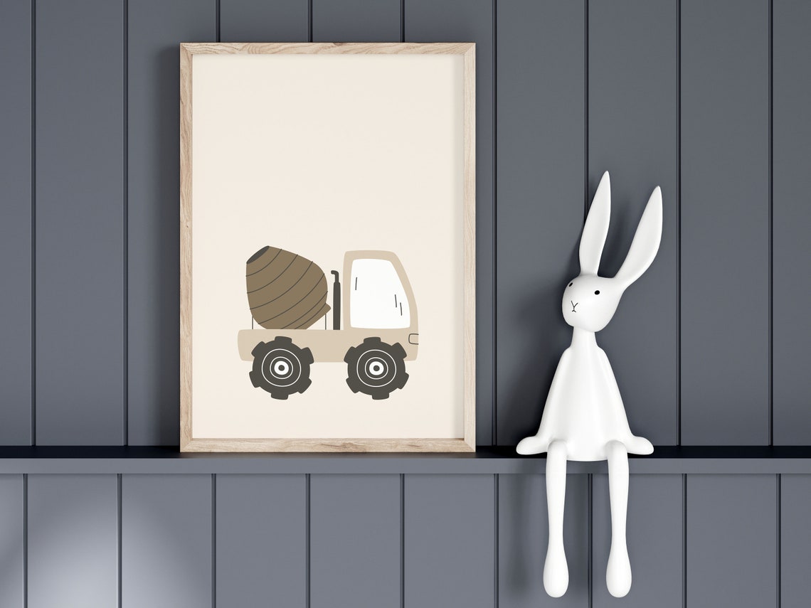 Beige Cement Mixer Truck Nursery Kids Construction Art Poster - Image 2