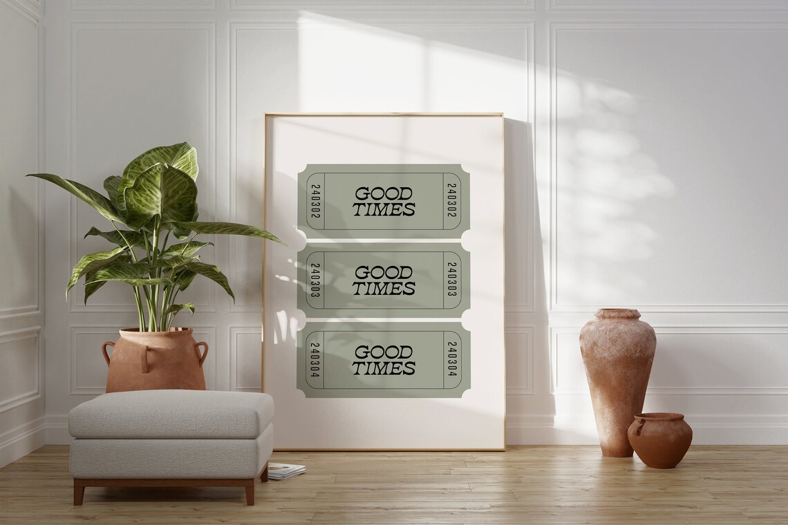 Good Times Sage Green Retro Ticket Stubs Trendy Dorm Wall Poster - Image 3
