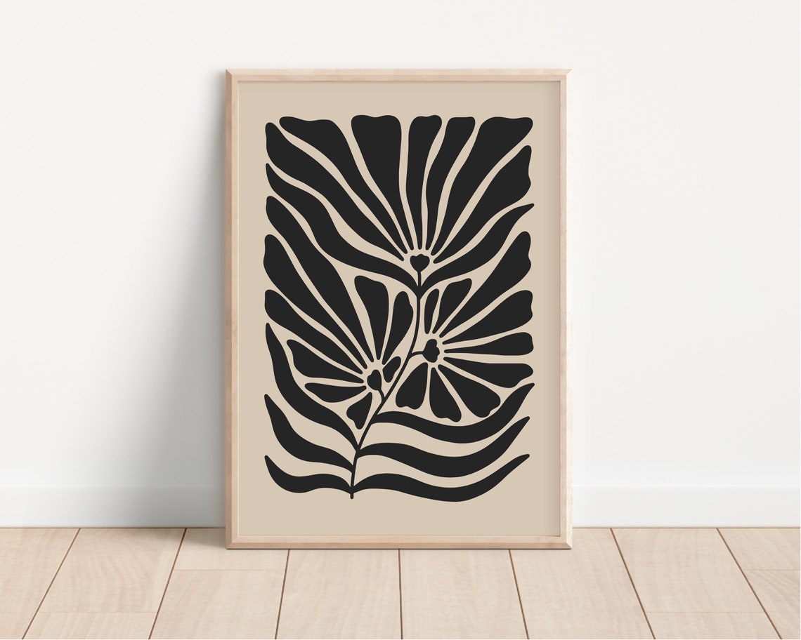 Black Tropical Leaf Bold Botanical Minimalist Cream Decor Poster - Image 3