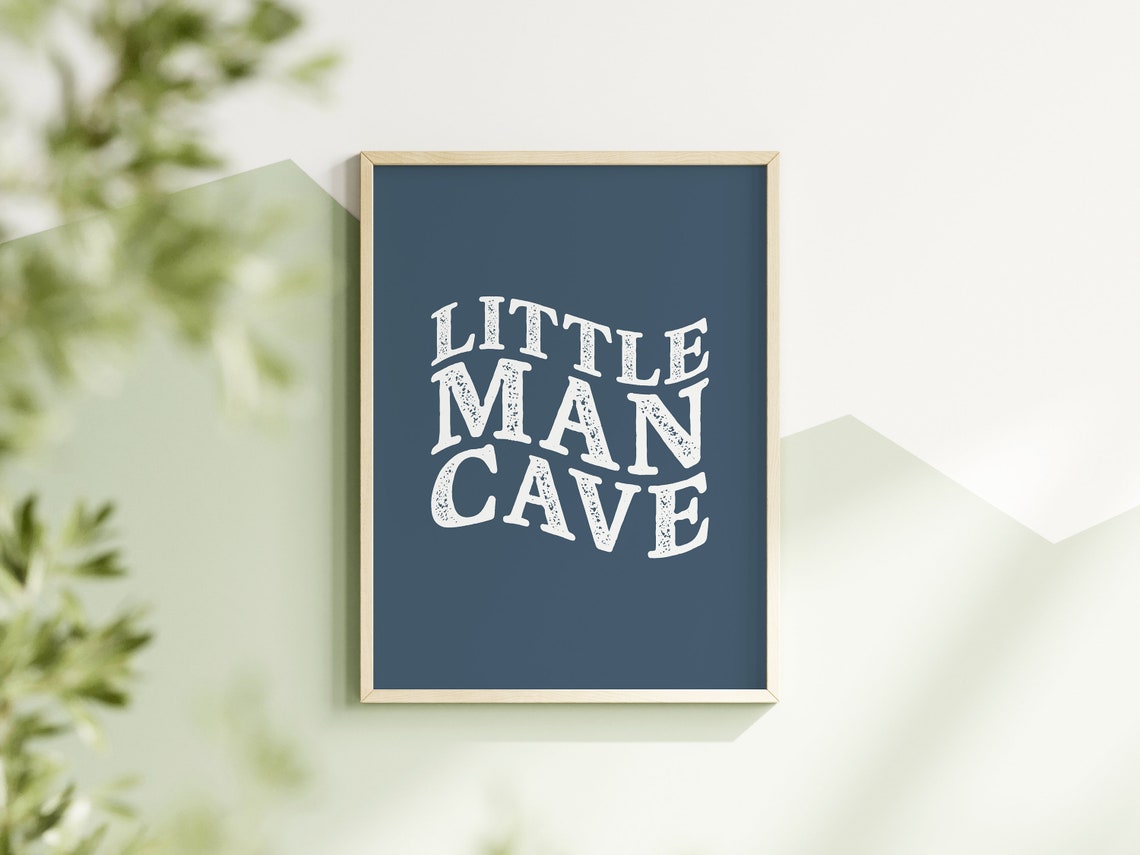 Little Man Cave Navy Boys Nursery Retro Distressed Text Print - Image 3