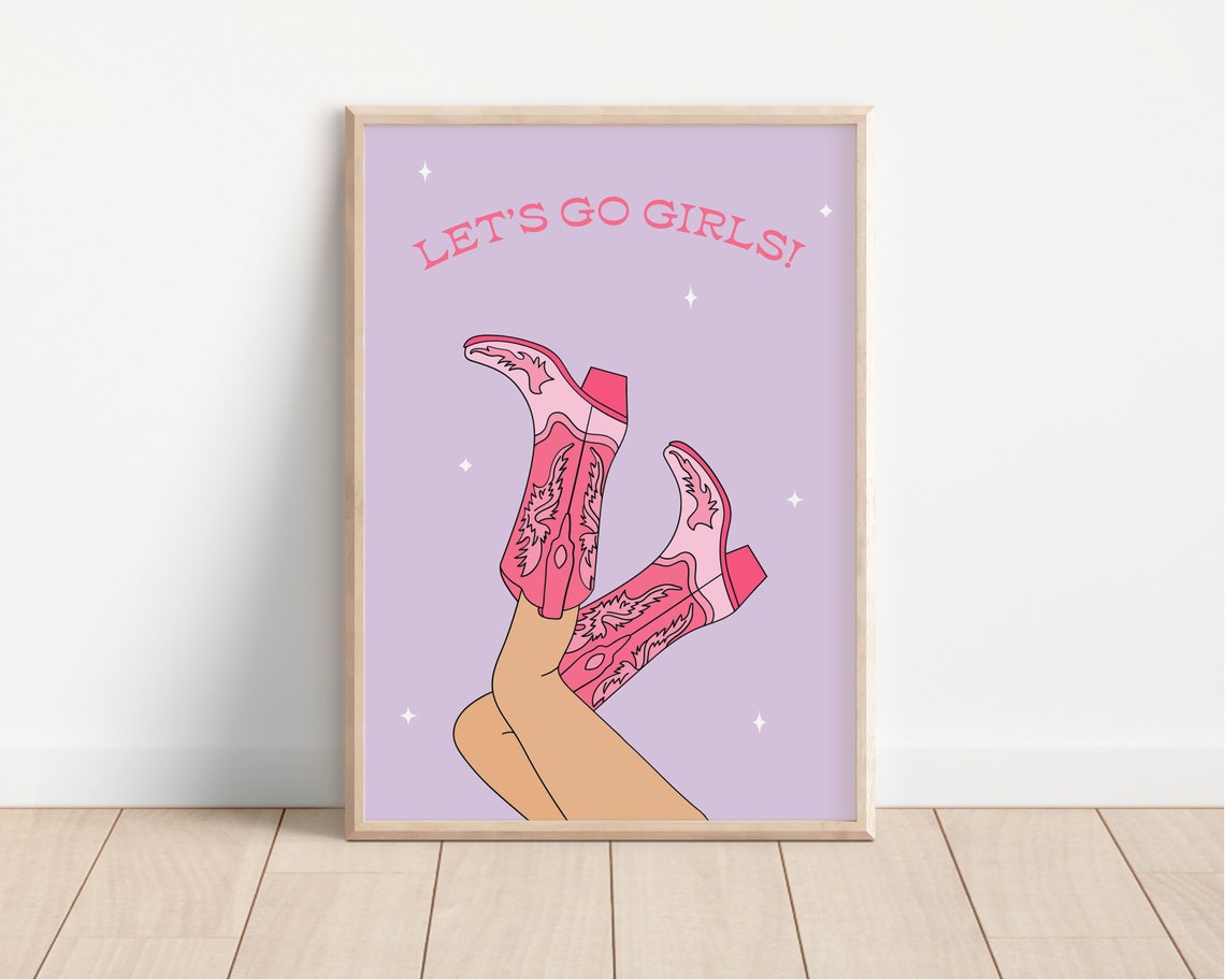Lets Go Girls Print Cowboy Boots Print Preppy Print Trendy Wall Art Cowgirl Wall Art Lilac Wall Art Disco Cowgirl Wall Art - Image 2