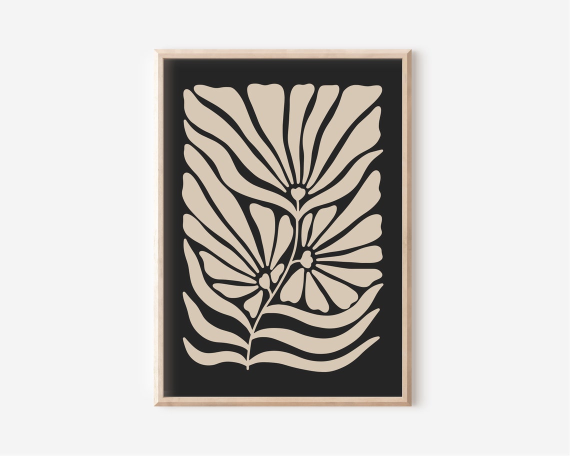 Dramatic Black Beige Botanical Floral Organic Abstract Poster - Image 2