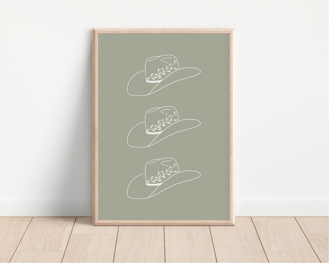 Sage Green Cowboy Hats Line Art Poster Trio Western Boho Art Design - Image 4