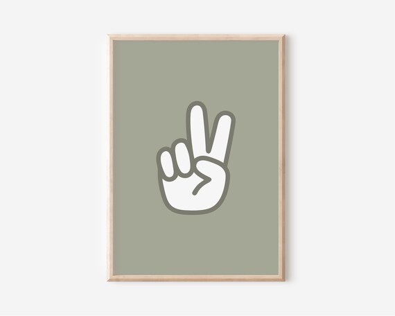 Sage Green Peace Sign Hand Graphic Retro Nursery Minimalist Poster