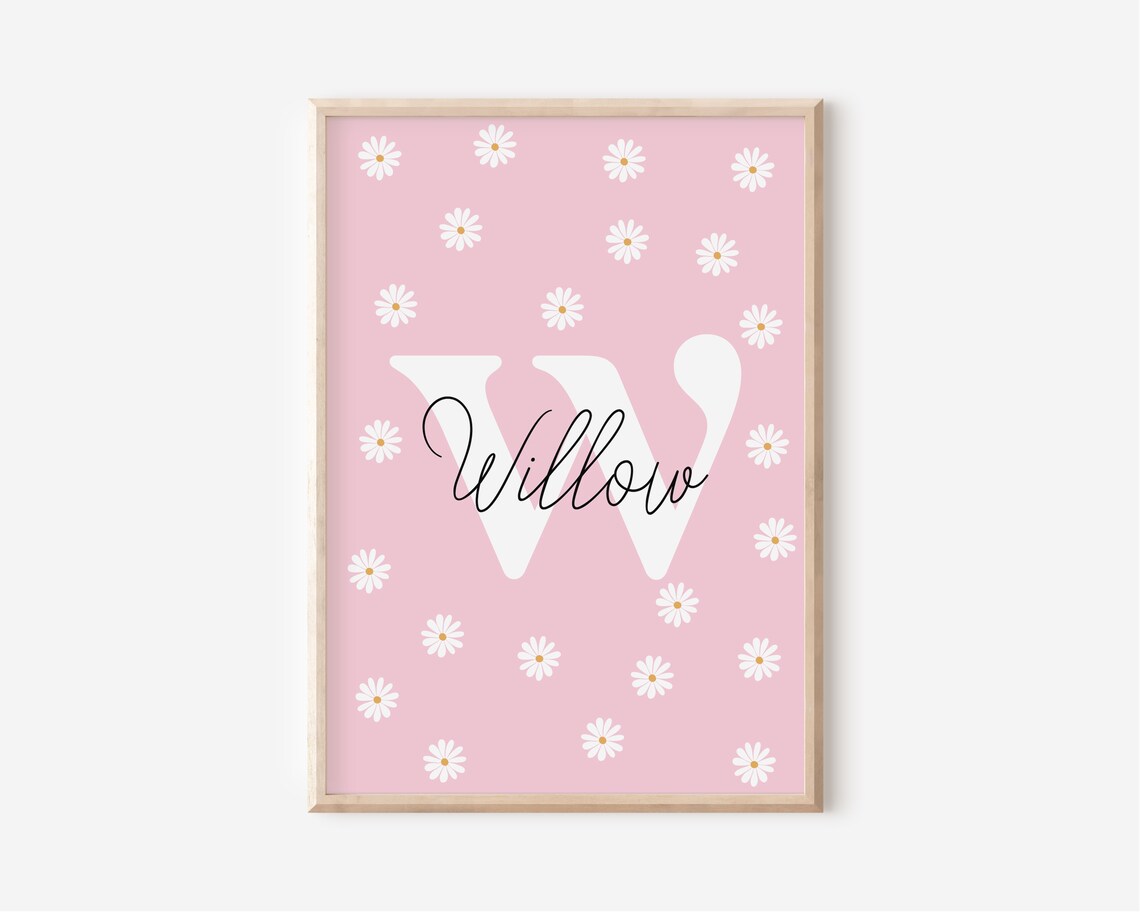 Personalised Daisy Nursery Art Print, Pink Decor - Image 3