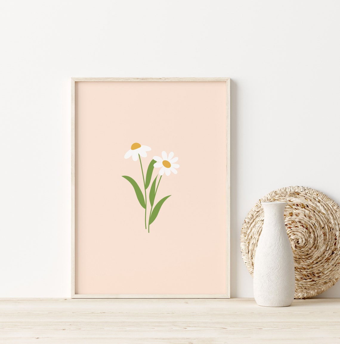 Two White Daisies Blush Pink Minimal Nursery Baby Room Poster - Image 3