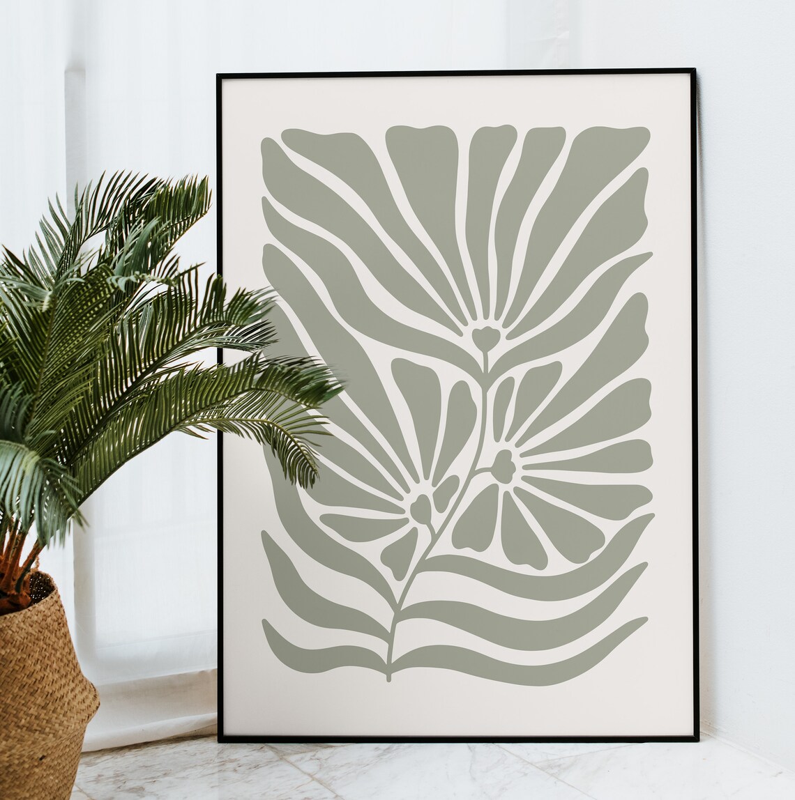 Sage Green Abstract Botanical Flowers Organic Minimalist Art Poster - Image 2