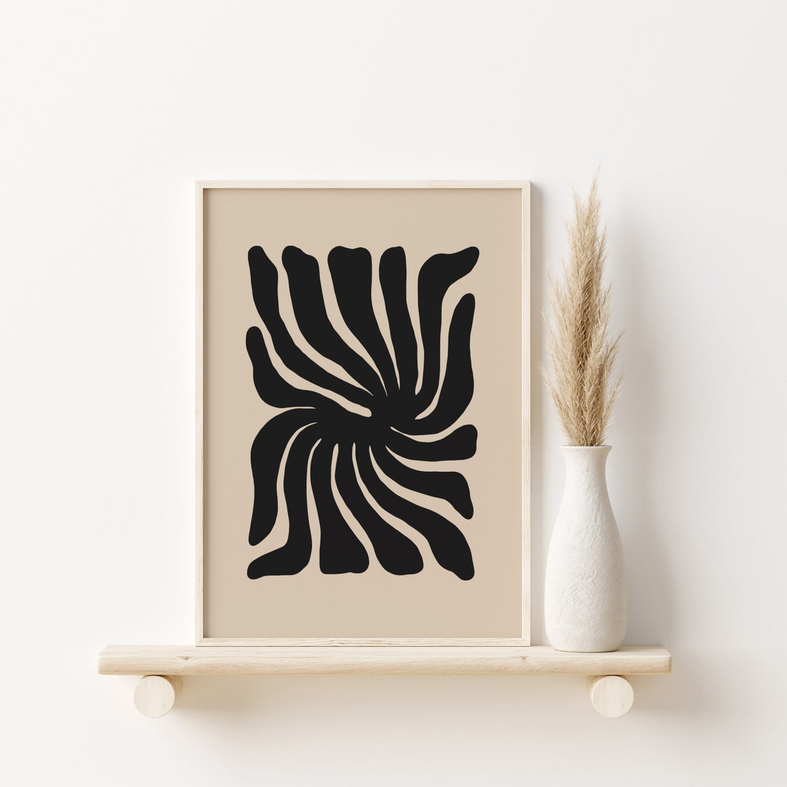 Beige Black Botanical Sunburst Organic Modern Abstract Poster - Image 3