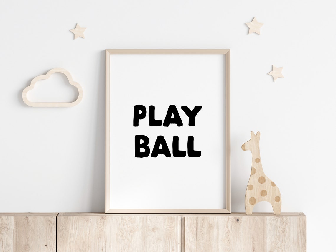 Play Ball Bold Black Typography Kids Playroom Nursery Poster - Image 4