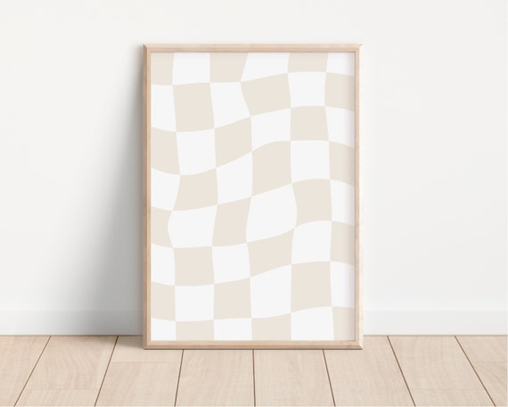 Beige And White Checkered Print Checkerboard Wall Art Trendy Wall Art Beige Wall Art Checkerboard Room Decor Wall Art