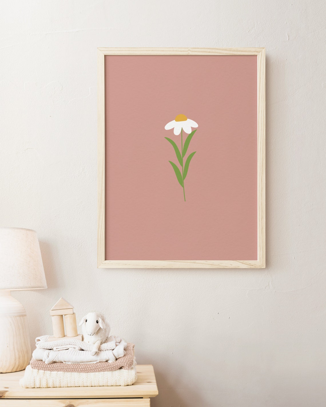 Dusty Pink Daisy Flower Minimalist Boho Nursery Print Art Decor - Image 2
