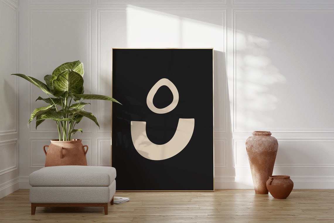 Black Abstract Geometric Poster Cream Boho Minimalist Shape Art Design - Image 2