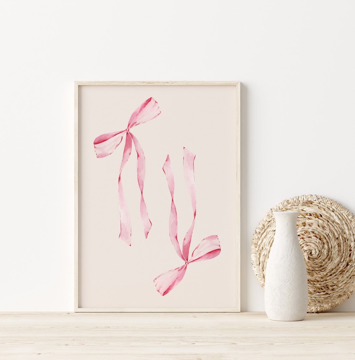 Pink Watercolor Ribbon Bows Coquette Balletcore Trendy Print Decor