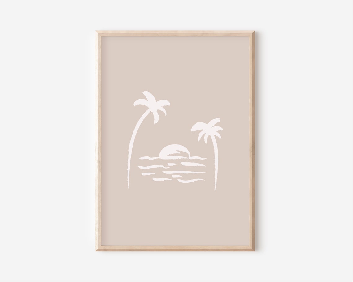 Beige Palm Tree Sunset Beach Minimalist Line Art Coastal Poster - Image 3