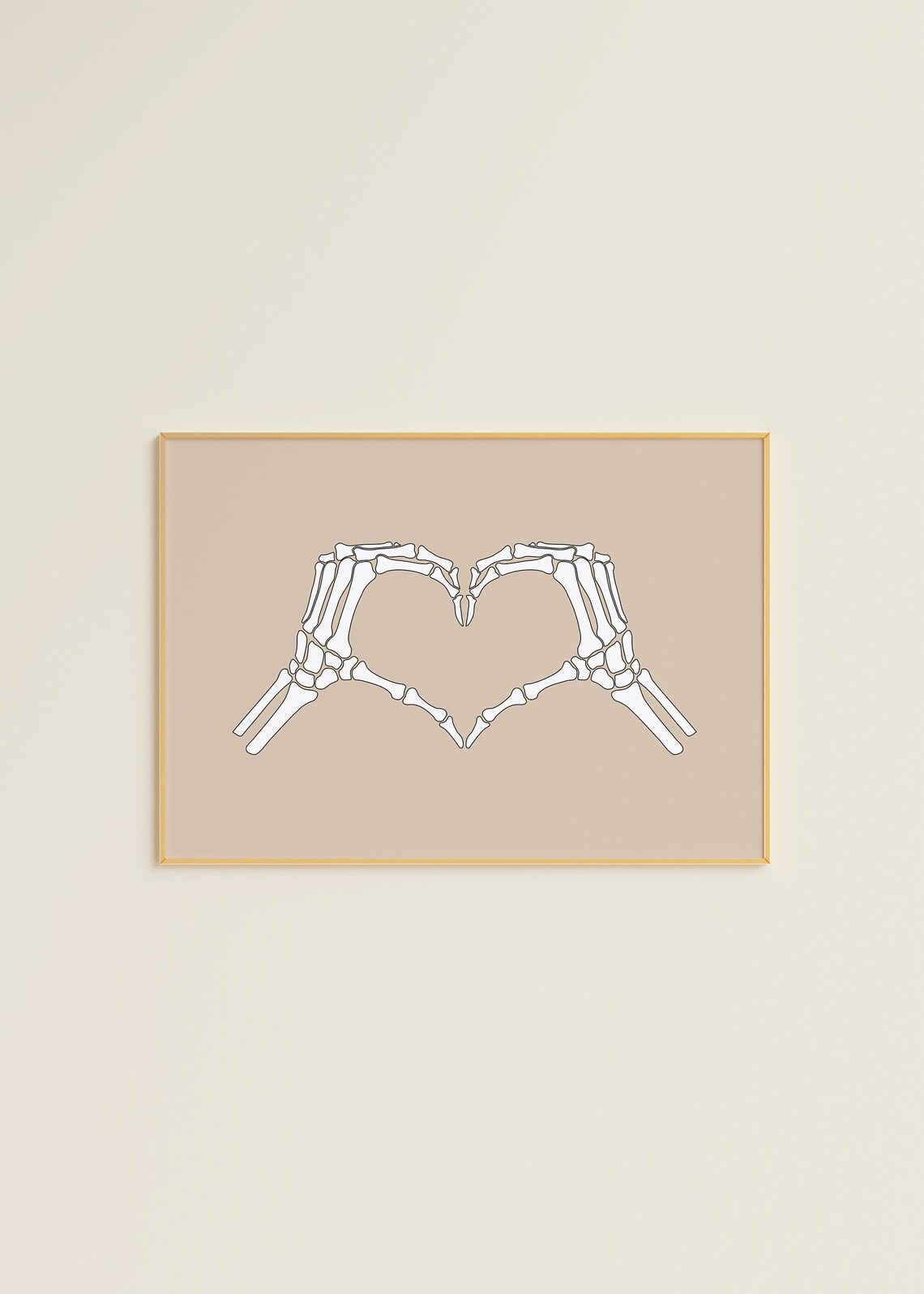 Skeleton Hands Heart White on Tan Beige Minimalist Halloween Poster - Image 4